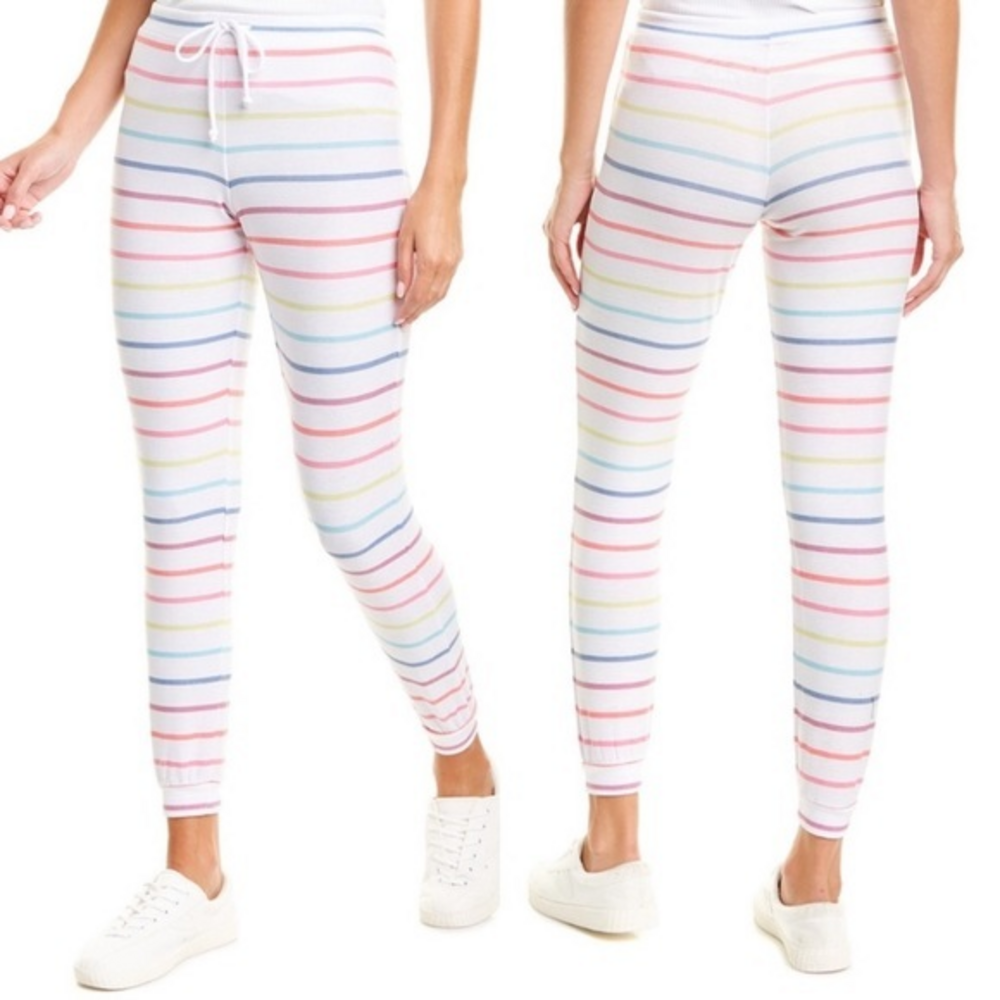 Chaser Rainbow Striped Multicolored Drawstring Cozy Knit‎ Joggers Sweatpants